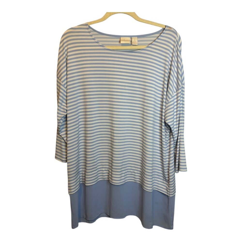 Chico's Blouse Women's Size Large Tunic Stripes Blue White Chico's 3